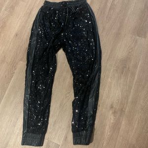 Sequin and leather joggers/leggings
